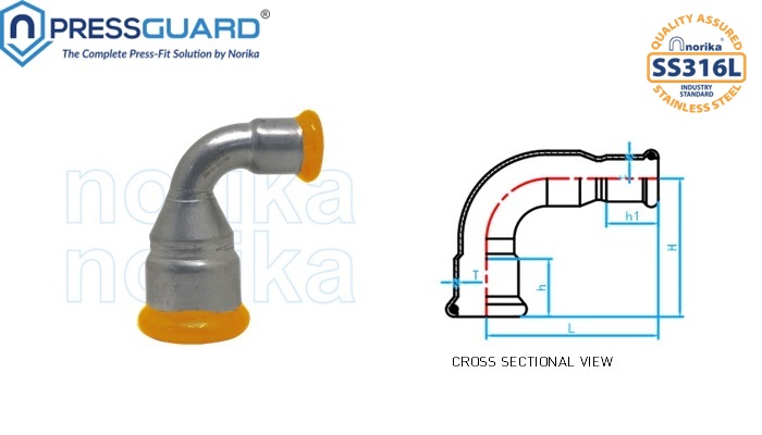 Stainless Steel 316L Press Fit 90 Deg Reducing Elbow